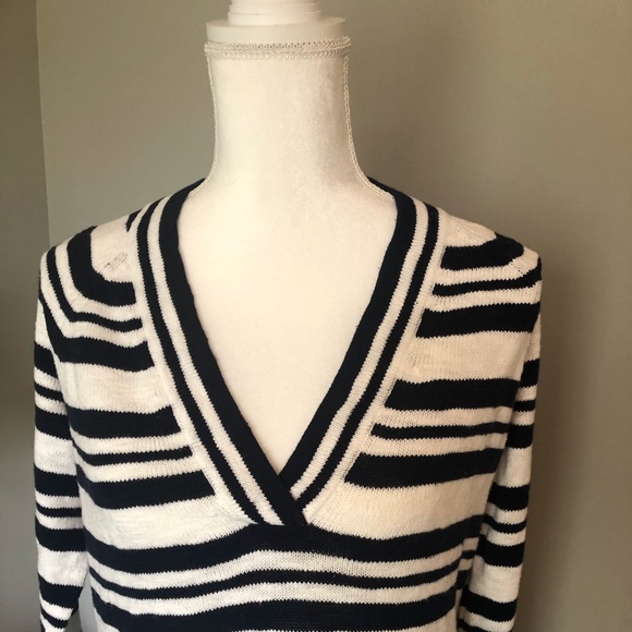 GAP navy and white striped, v-neck sweater - Picture 3 of 13